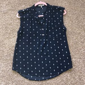 Navy Blue & White Sleeveless Blouse - Medium